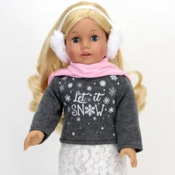 Sophia's - 18" Doll - "Let It Snow" Sweater, Lace Skirt, Leggings, Earmuffs, Pocket Scarf & Ewe Boots - Grey/White/Pink -Wild Republic Store GUEST 0e2a2024 51d0 43c3 bcc1 f9b749f91402