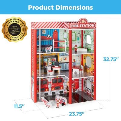 Best Choice Products 32in Kids 3-Story Pretend Wooden Fire Station Play Set Toy, W/ 2 Vehicles, 12 Accessories, 5 Rooms 8 Best Choice Products 32in Kids 3-Story Pretend Wooden Fire Station Play Set Toy, W/ 2 Vehicles, 12 Accessories, 5 Rooms - Image 6