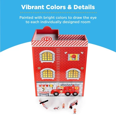 Best Choice Products 32in Kids 3-Story Pretend Wooden Fire Station Play Set Toy, W/ 2 Vehicles, 12 Accessories, 5 Rooms 7 Best Choice Products 32in Kids 3-Story Pretend Wooden Fire Station Play Set Toy, W/ 2 Vehicles, 12 Accessories, 5 Rooms - Image 5
