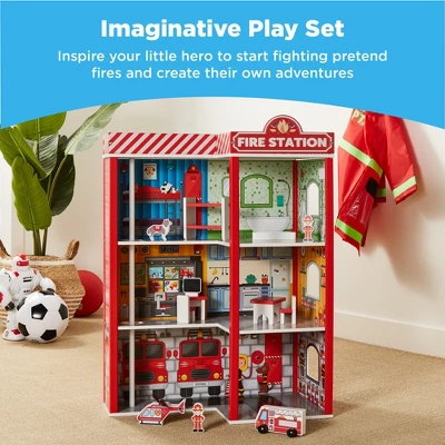 Best Choice Products 32in Kids 3-Story Pretend Wooden Fire Station Play Set Toy, W/ 2 Vehicles, 12 Accessories, 5 Rooms 3 Best Choice Products 32in Kids 3-Story Pretend Wooden Fire Station Play Set Toy, W/ 2 Vehicles, 12 Accessories, 5 Rooms