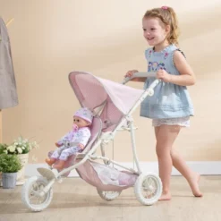 Olivia's Little World - Polka Dots Princess Baby Doll Twin Jogging Stroller - Pink & Gray