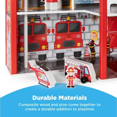 Best Choice Products 32in Kids 3-Story Pretend Wooden Fire Station Play Set Toy, W/ 2 Vehicles, 12 Accessories, 5 Rooms 5 Best Choice Products 32in Kids 3-Story Pretend Wooden Fire Station Play Set Toy, W/ 2 Vehicles, 12 Accessories, 5 Rooms - Image 3