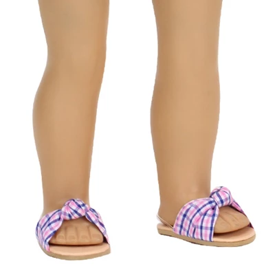 Sophia’s Plaid Fabric Knot Sandal For 18" Dolls, Pink/Blue 3 Sophia’s Plaid Fabric Knot Sandal For 18" Dolls, Pink/Blue