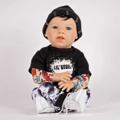 Paradise Galleries Reborn Toddler Boy Doll Lil' Rebel, 21 Inch With Black Rooted Hair And Blue Eyes, Made In GentleTouch Vinyl