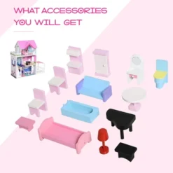 Qaba Kids Wooden Multi-Level Dream House Villa Kit With Furniture And Accessories 13 Qaba Kids Wooden Multi-Level Dream House Villa Kit With Furniture And Accessories -Wild Republic Store GUEST ecc15b97 12c9 4c53 a7da 625959b58b5d